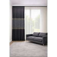 Perde Merkezi Lizbon Gri Gold Fon Perde Salon ve Misafir Odalarına Uygun 1/3 Sık Pileli Tek Kanat Lüks Modern Fon Perde