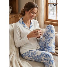Feenia Jasminelle Termal Kumaş Beyaz Desenli Kadın Pijama Takımı