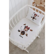 Lilabio Isme Özel %100 Pamuk Lastiksiz Park Yatak Çarşaf Seti (100X120) Kuşlu Minnie