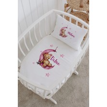 Lilabio Isme Özel %100 Pamuk Lastiksiz Park Yatak Çarşaf Seti (100X120)PEMBE Ayıcık