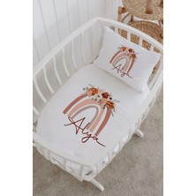 Lilabio Isme Özel %100 Pamuk Lastiksiz Park Yatak Çarşaf Seti (100X120) Kiremit Gökkuşağı