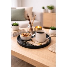 Siyah Yuvarlak Dekoratif Sunum Tepsisi Minimal Tasarım