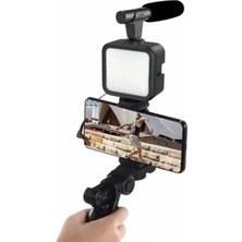 Renklime Telefon Tutucu Mini Mikrofonlu Tripod Vlog Çekim Video