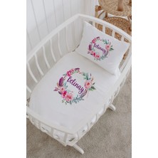 Lilabio Isme Özel %100 Pamuk Lastiksiz Park Yatak Çarşaf Seti (100X120) Mor Çelenk