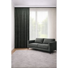 Perde Merkezi Pekin Gri Yeşil Fon Perde Salon ve Misafir Odalarına Uygun 1/3 Sık Pileli Tek Kanat Lüks Modern Fon Perde