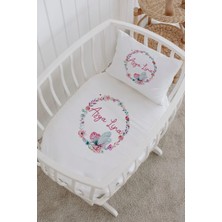 Lilabio Isme Özel %100 Pamuk Lastiksiz Park Yatak Çarşaf Seti (100X120) Çiçek Kelebek