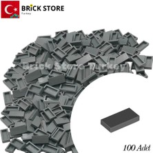 LEGO Yedek Parçalar, 100 Adet 1x2 Tile Düz Fayans Parçası, Koyu Gri ( Dark Bluish Gray), 3069