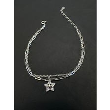 Luna Gümüş Ithal Çift Zincirli Yıldız Sallantılı Kadın Gümüş Bileklik