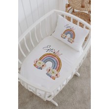 Lilabio Isme Özel %100 Pamuk Lastiksiz Park Yatak Çarşaf Seti (100X120) Taçlı Gökkuşağı