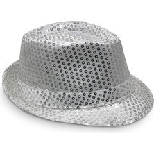 Meks Gümüş Payetli Fötr Şapka Yetişkin Boy