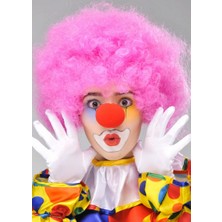 Zero Land Storozde Pembe Renk Kıvırcık Afro Bonus Peruk Takma Saç ve Kırmızı Burun Seti