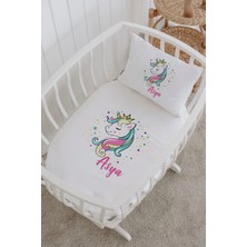 Lilabio Isme Özel %100 Pamuk Lastiksiz Park Yatak Çarşaf Seti (100X120) Unicorn