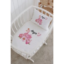 Lilabio Isme Özel %100 Pamuk Lastiksiz Park Yatak Çarşaf Seti (100X120) Balonlu Kuğu