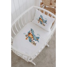 Lilabio Isme Özel %100 Pamuk Lastiksiz Park Yatak Çarşaf Seti (100X120) Mini Uçak