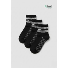 Allunique Siyah Kaydırmaz Taban Yoga ve Pilates Çorabı 3'lü Paket Tencel Lifli