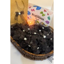 Pratikbox Orta Boy Fiyonk 2cm Tül/ Siyah Çiçek Yarım Inci /50 Adet