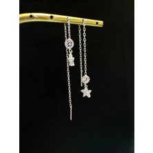 Luna Gümüş Ithal Taşlı Çiçek Sallantılı Kadın Gümüş Zincir Küpe