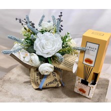 Sedosh Home Vision Lavantalı Beyaz Gül Aranjmanı Yapay Dekoratif - Oda Kokusu Hediyeli