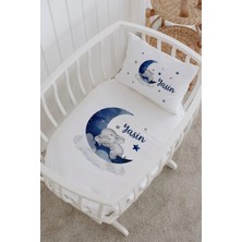 Lilabio Isme Özel %100 Pamuk Lastiksiz Park Yatak Çarşaf Seti (100X120) Mavi Fil