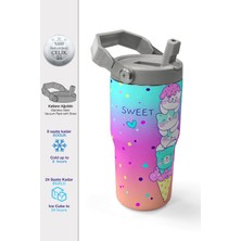 Coral High Renkli Dondurmalı Kedi Desenli Katlanır Ağızlıklı Çelik Termos 600 ml 38914