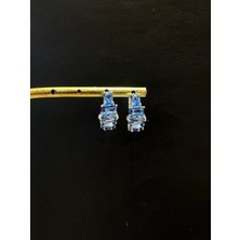 Luna Gümüş Ithal Mavi Taşlı Kadın Gümüş Halka Küpe