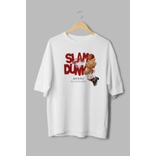Overoz Teddy Bear Basketbol Smaç Slam Dunk Baskılı Yarı Oversize Beyaz T-Shirt 1078