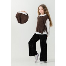 Miniko Kids Kız Çocuk Peluş Süveter Modelli 3lü Pantolonlu Takım