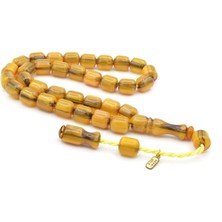 Murty99 Hakkı Usta Imzalı Fıçı Kesim Hareli Sarı Sıkma Kehribar Tesbih