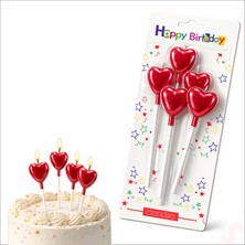 Süsle Bebek ve Parti Çubuklu Metalik Kırmızı Kalp Mum - 13 cm x 4 Adet