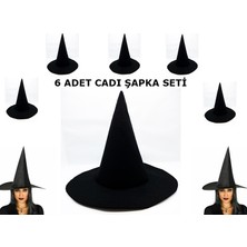 Meks Siyah Cadı Şapkası Keçe Yetişkin Boy 6 Adet