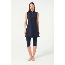 Tesmay Sporcu Likra Kumaş Hızlı Kuruyan Yarım Fermuarlı Sıfır Kollu Taytlı Mayo 3413