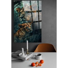 Beta Moda Hub Aslan ve Yavrusu Aslan Ailesi Cam Tablo, Ev ve Ofis Hediyesi Yüksek Çözünürlüklü 4mm Cam Tablo