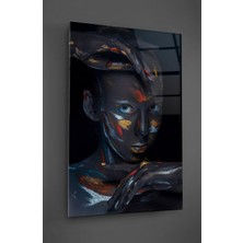 Beta Moda Hub Kadın Renkli Fırça Darbeli Dikey Cam Tablo