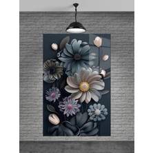 Beta Moda Hub Gri Ton Çiçekler Cam Tablo