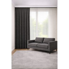 Perde Merkezi Naturel Keten Antrasit Fon Perde Salon ve Misafir Odalarına Uygun 1/3 Sık Pileli Tek Kanat Lüks Modern Fon Perde