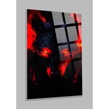 Beta Moda Hub Kırmızı Gözlü Kurt 4mm Lüks Kırılmaz Temperli Yüksek Çözünürlüklü Cam Tablo