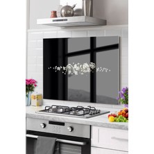 Beta Moda Hub Premium Mutfak Cam Ocak Arkası Koruyucu Tezgah Ankastre Arkası Koruyucu 50X60CM | Çiçek Siyah