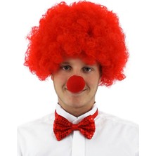 Zero Land Storozde Kırmızı Renk Kıvırcık Afro Bonus Peruk Takma Saç ve Kırmızı Burun Seti