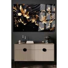 Beta Moda Hub Altın Gold Çiçek Siyah Yapraklı Yatay Çiçek Kırılmaz Lüks Cam Tablo Of Iş Yeri Ev Hediyesi Cam Tablo