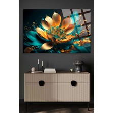 Beta Moda Hub Lüks Gold Çiçek Görseli 4mm Kırılmaz Temperli Yüksek Çözünürlüklü Cam Tablo