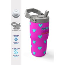 Coral High Neon Pembe Su Yeşili Kalp Desenli Katlanır Ağızlıklı Çelik Termos 600 ml 38908