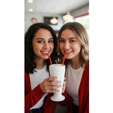 Kachkırhome MilkShake Bardağı Beyaz 17 cm Yükseklik ile Şık Su Bardağı Tatlı Bardağı Dondurma kahve Bardağı Hediyelik