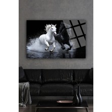 Beta Moda Hub Siyah Beyaz Görkemli Asil Atlar Lüks Kırılmaz Cam Tablo Ev Hediyesi Iş Yeri Hediyesi