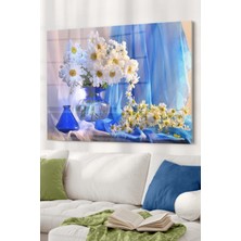 Beta Moda Hub Vazo ve Papatya | Çiçek Temalı Temalı Modern Uv Dijital Baskı Dekoratif Cam Tablo | 50X70 cm