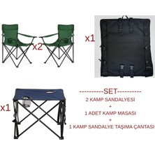 Herman&To 2 Katlanır Kamp Sandalyesi + 1 Adet Kamp Masası + 1 Adet Taşıma Çantası  Set