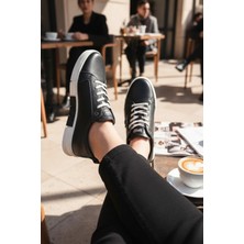 Enoch Hakiki Deri Siyah Bağcıklı Beyaz Tabanlı Erkek Comfort Sneaker
