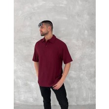Indispensablely Yakalı Patlı Kısa Kol T-Shirt - Bordo