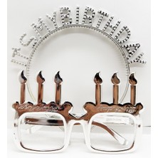 Meks It's My Birthday Yazılı Taç ve Mum Şekilli Gözlük Seti Gümüş Renk