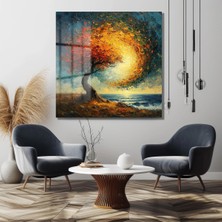 Beta Moda Hub Yaşam Ağacı Harika Renkler Ultra Yüksek Çözünürlük Kare Cam Tablo Ev Iş Yeri Ofis Hediyesi Tablo