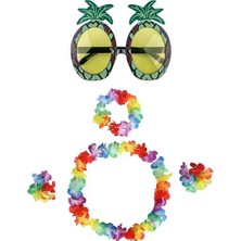 Skygo Renkli Ananas Gözlük, Taç, Kolye ve Bileklik Seti